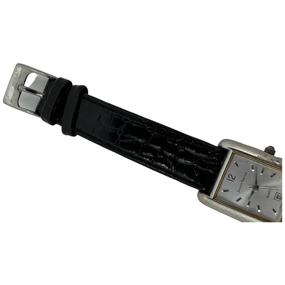 Vintage Jaclyn Smith Classic Square Face Watch Black Leather Band Silver Case - Picture 6 of 7